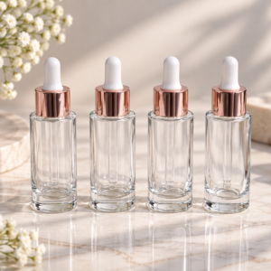 Rose Gold Flat Clear Glass Dropper Perfume Bottle